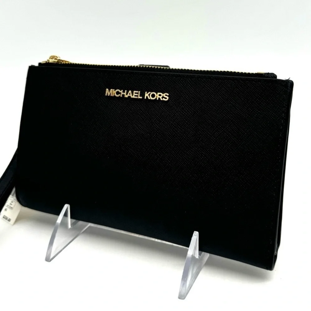Michael Kors Large Double Zip Wallet Black/Gold